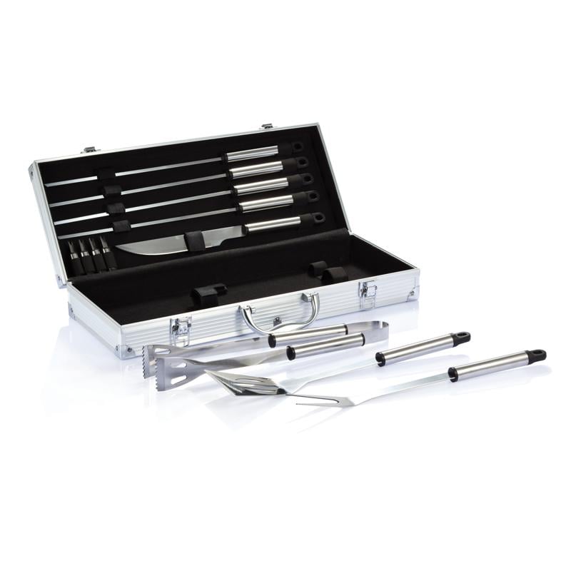 12-delige barbecue set in aluminium koffer-Zilver-Zonder opdruk