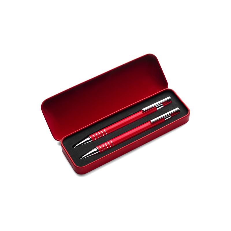 2-delige schrijfset met click-clack deksel-Rood-Zonder opdruk