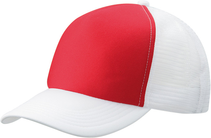 5 Panel Polyester Mesh Cap-Rood/wit
