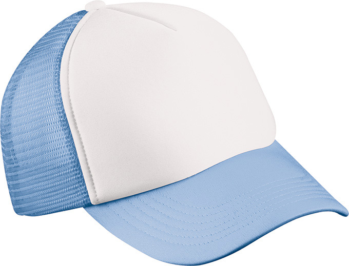 5 Panel Polyester Mesh Cap-Wit/lichtblauw