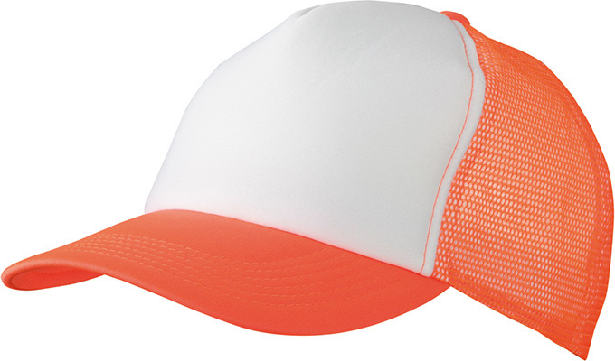 5 Panel Polyester Mesh Cap-Wit/neon-oranje