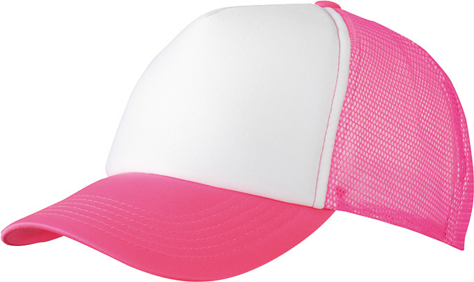5 Panel Polyester Mesh Cap-Wit/neon-roze
