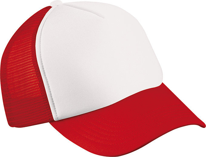 5 Panel Polyester Mesh Cap-Wit/rood