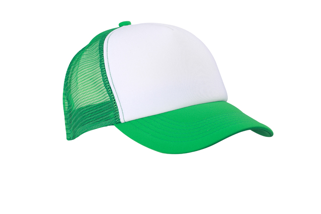 5 Panel Polyester Mesh Cap-Wit/varengroen