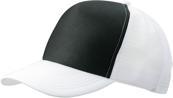 5 Panel Polyester Mesh Cap-Zwart/wit