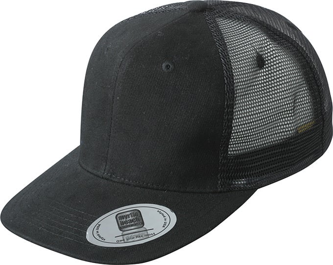 6 Panel Flat Peak Cap-Zwart
