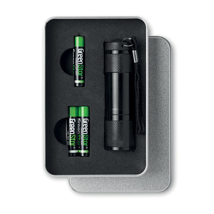 9 LED aluminium zaklamp-Zwart