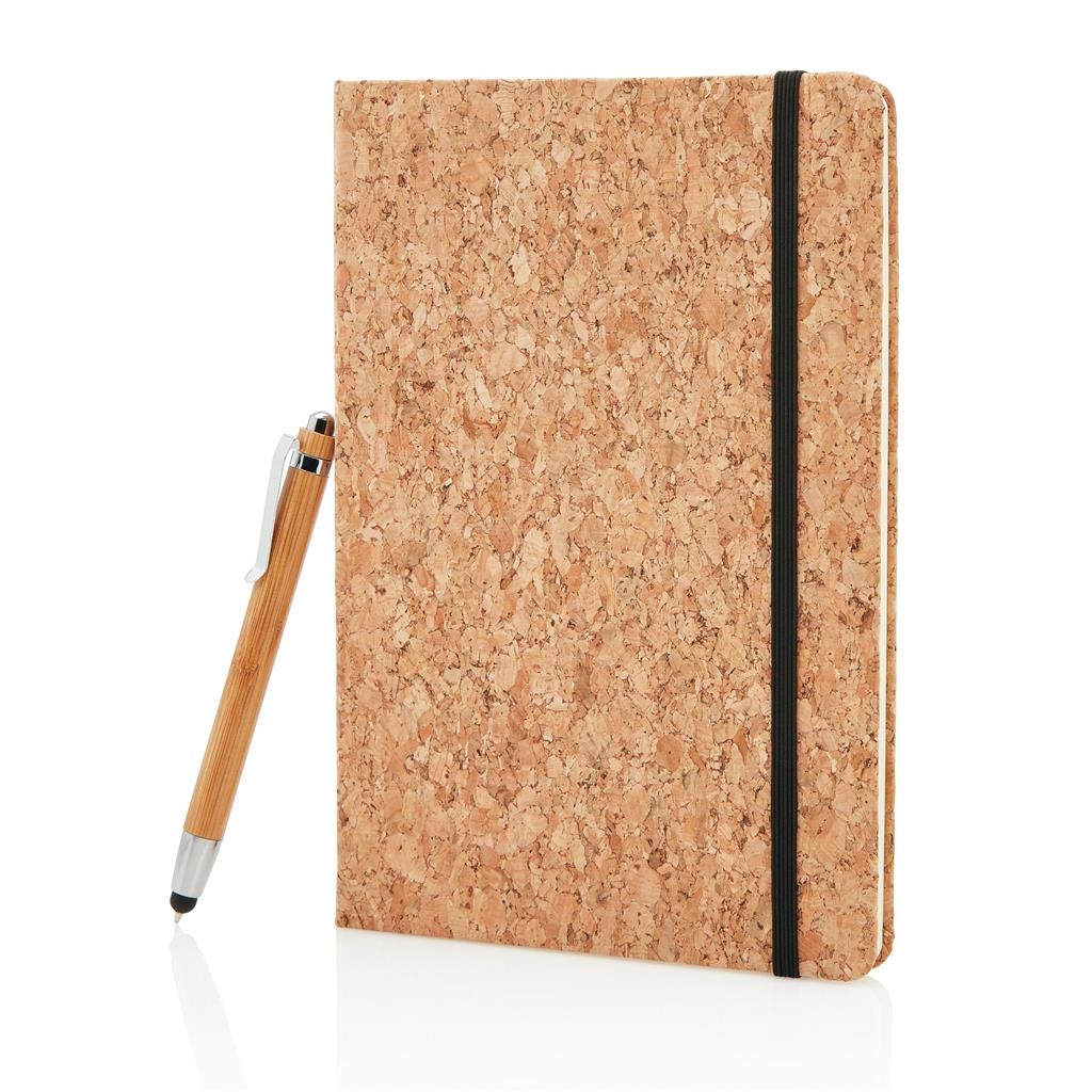 A5 kurken notitieboek incl. touchscreen pen-Bruin
