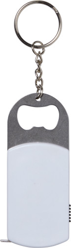 Aluminium flesopener met sleutelhanger.-Wit