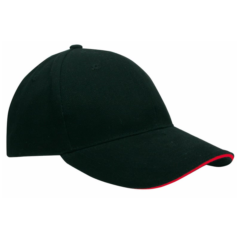 Brushed Twill Cap buckle-Zwart / Rood, #de2127-Borduring