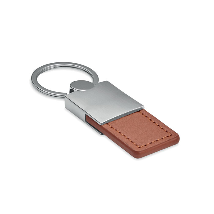 Columbus sleutelhanger - metaal - 9 cm - PU leren bandje - glimmende afwerking-Bruin