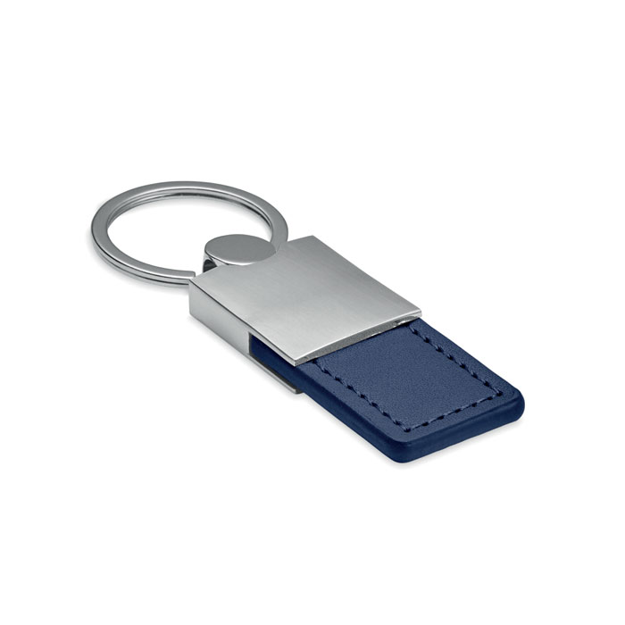 Columbus sleutelhanger - metaal - 9 cm - PU leren bandje - glimmende afwerking-Donker marineblauw