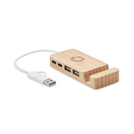 4-poorts USB-hub - bamboe - USB-C en A