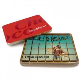 Chocolade wenskaart 35 blokjes - melk/wit - cadeaublik - eigen ontwerp - 385g