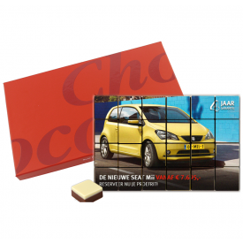 Chocolade wenskaart 24 blokjes - melk/wit - eigen ontwerp - 264g