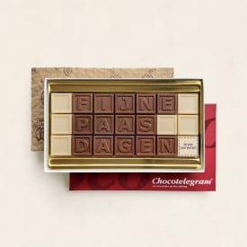 ChocoTelegram Fijne Paasdagen - 21 blokjes - 1 blokje met eigen logo