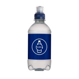 Waterflesje met bronwater 330ml - rPET - met sportdop - diverse kleuren
