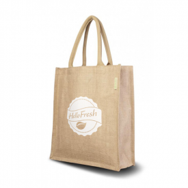 Trendy tas 35 x 31 x 10 cm - jute/katoen - gewatteerde handvatten