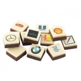 Logoblokje chocolade - 11 gram per stuk - melk - vanaf 48 stuks in tray