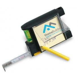 Rolmaat - 2 m - metaal - met memo blokje, balpen en waterpas