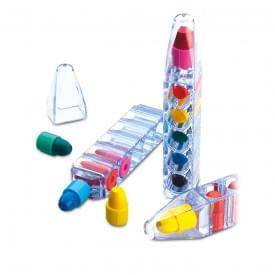 Set met 6 waskrijtjes in doorzichtige penvormhouder - kunststof