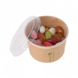 Snoeppot kraft karton met deksel 90 ml, gevuld met ca. 70 gr. DutchDex hartjes
