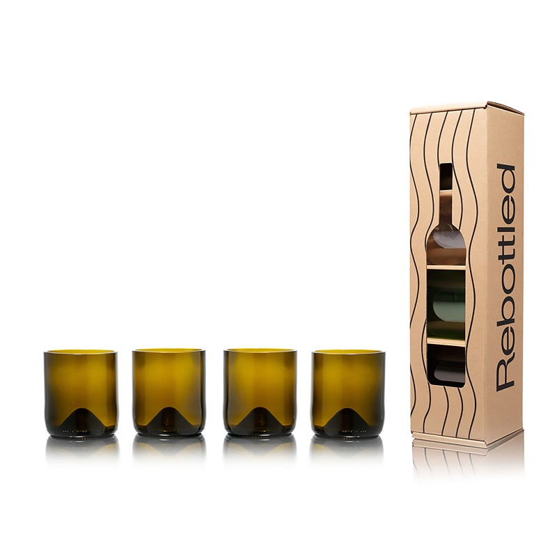 Pinkcube Rebottled® drinkglazen set - 175ml - olijfkleurig glas - 4 stuks ...