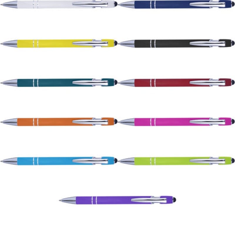 Primo stylus balpen - metaal - blauwe inkt - rubberen toplaag - kunststof clip en tip