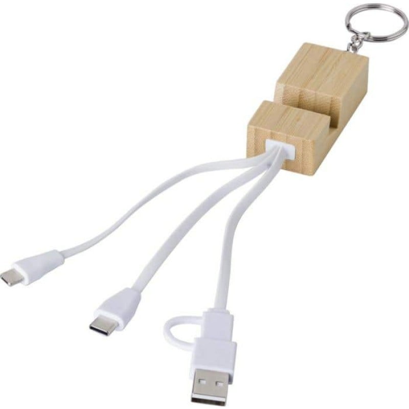 Sutton sleutelhanger - bamboe - telefoonhouder - met oplaadkabels