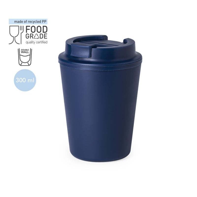 Holwe beker 300 ml - gerecycled PP - dubbelwandig - afsluitbaar