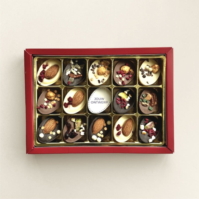 Luxe chocolade paaseitjes met fruit en noten - 201 gram - 1 paasei met eigen logo