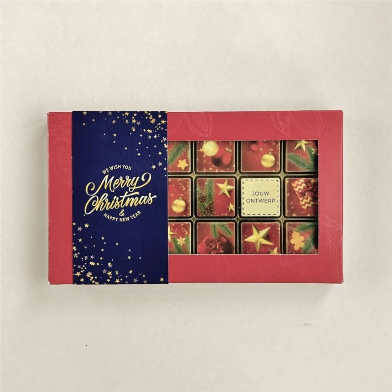 Chocolade Giftbox Kerst - 18 blokjes - 1 blokje met eigen logo