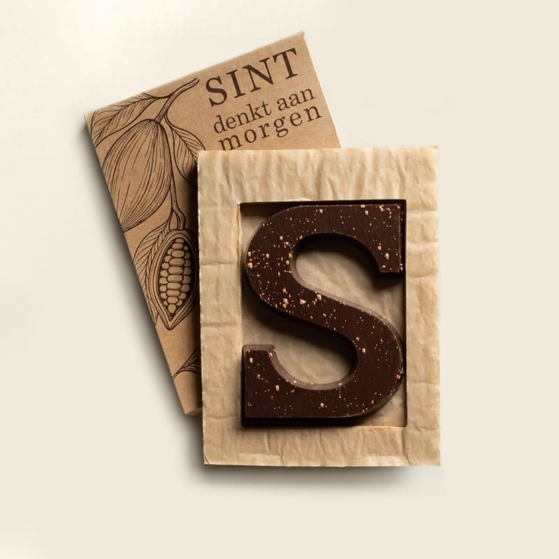 Chocoladeletter S - brons - puur - 135 gram - onbedrukt
