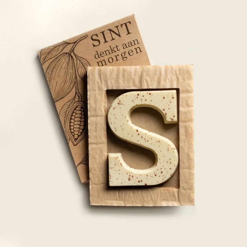 Chocoladeletter S - brons - wit - 135 gram - onbedrukt