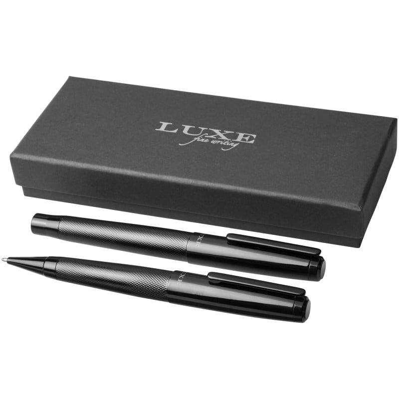 Gloss pennenset - metaal - zwarte inkt - balpen en rollerbalpen - geschenkverpakking