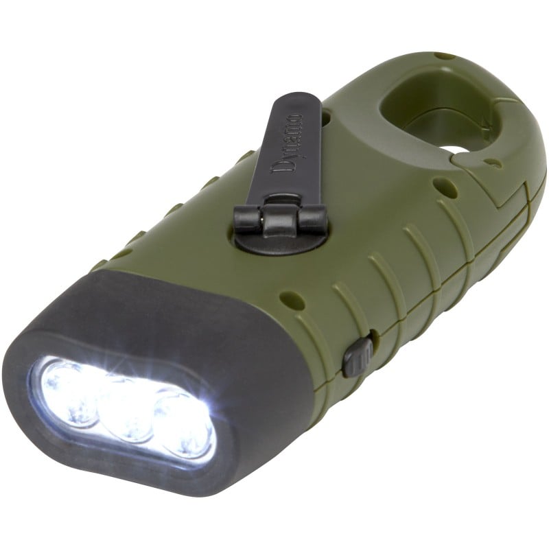 Helios zaklamp - gerecycled plastic - zonnedynamo - ingebouwde karabijnhaak