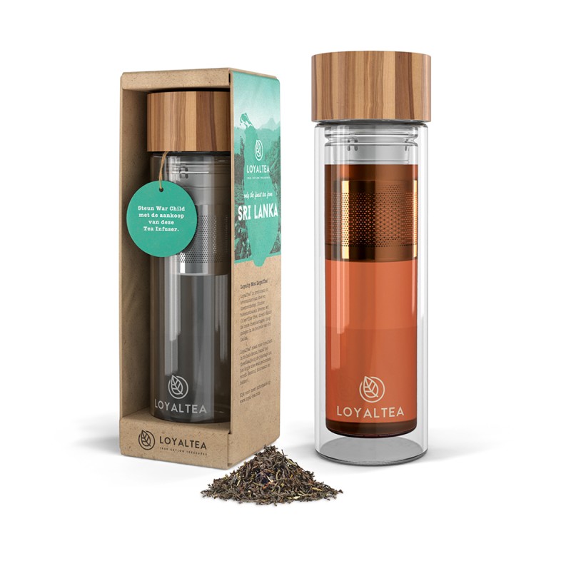 LoyalTea® War Child Tea To Go Infuser 350 ml - borosilicaat glas - schroefdop