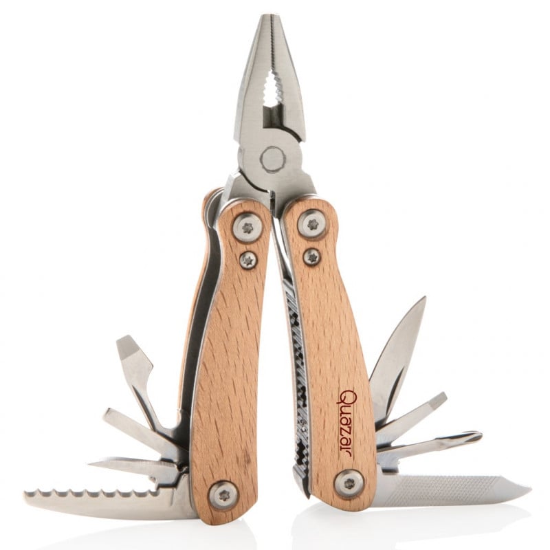 Mini multitool - hout en RVS - 12 functies - in geschenkverpakking