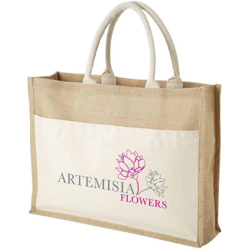 Mumbay draagtas 18 L - jute/canvas - 320 g/m² - Oeko-tex - groot hoofdvak - makkelijk toegankelijke voorvak
