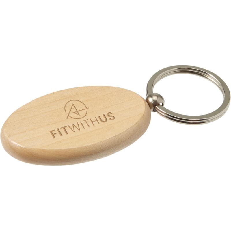 Katherine ovale sleutelhanger - hout - 6.2 cm
