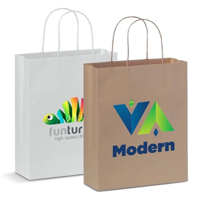 Papieren tas 90 g/m² - A4 - bruin/wit - gedraaid koord