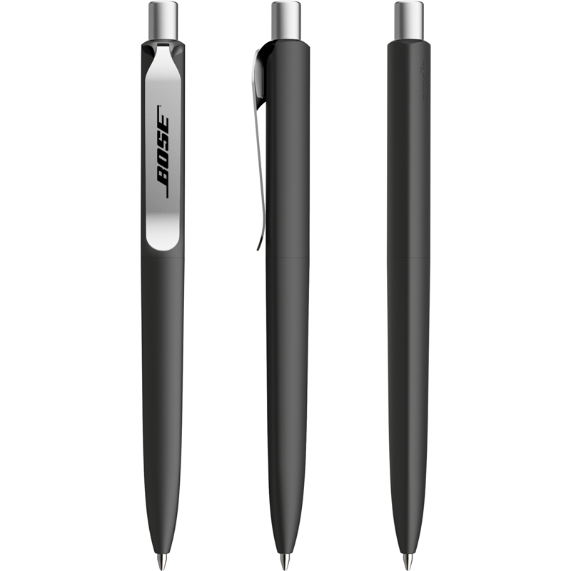 Prodir DS8 soft touch balpen - gerecycled kunststof - zwarte, blauwe inkt - metalen clip