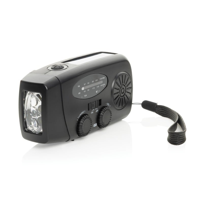 RescueWave RCS noodradio - gerecycled ABS - met zonnepaneel - met 1W zaklamp en 1800mAh powerbank