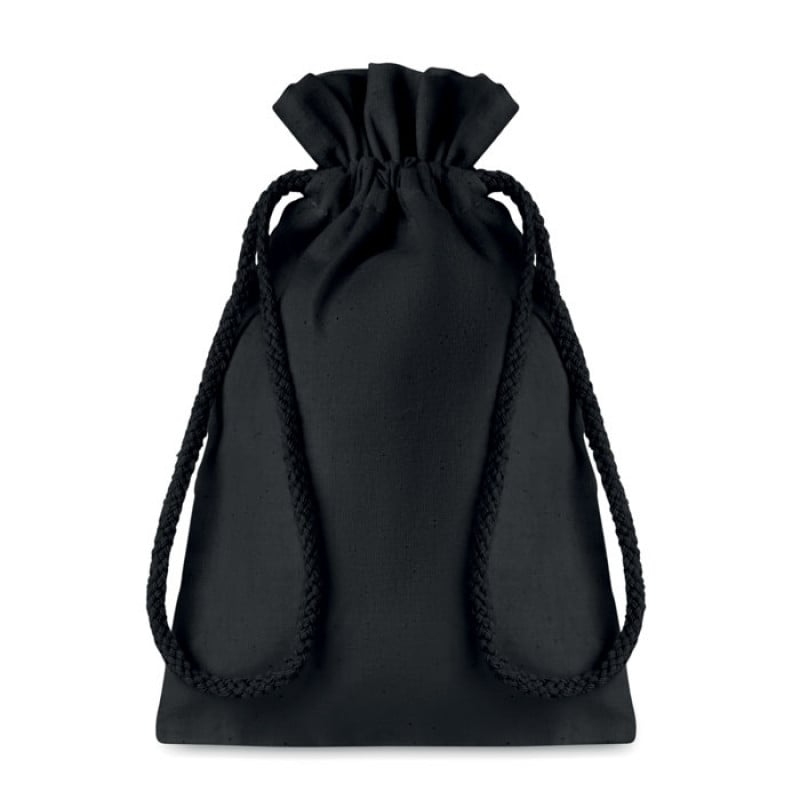 Klein geschenkzakje zwart - katoen 105gr/m2 - 14x22cm - trekkoordsluiting