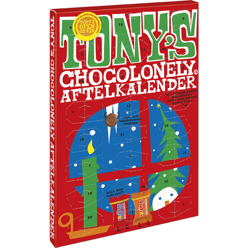 Tony's Chocolonely adventskalender klein - 24 Tiny Tony's - melk en karamel zeezout - zonder wikkel