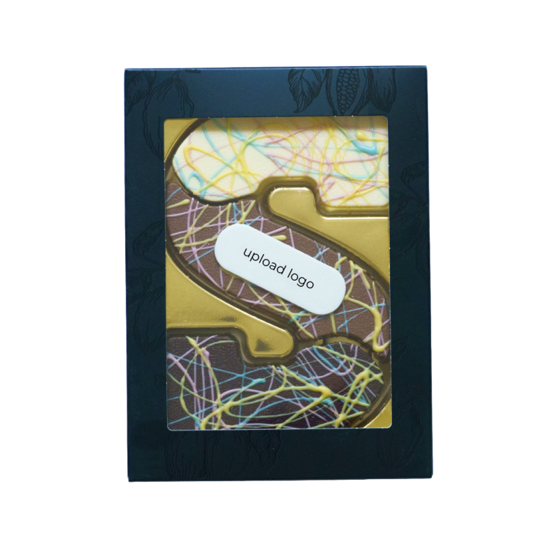 Triple Splash chocoladeletter S - 200 gram - met eigen logo