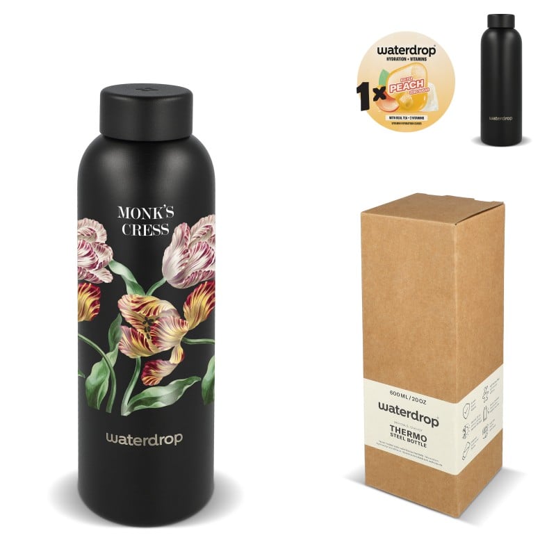 Waterdrop RVS drinkfles - 600 ml - dubbelwandig met stalen dop