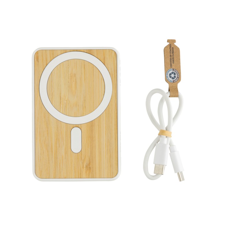Zen powerbank - 5.000mAh - bamboe - magnetisch opladen