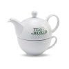 Tea Time theepot 400ml - keramiek - wit - inclusief theekopje - geschenkverpakking