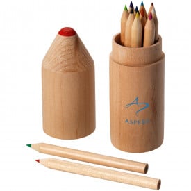 Tekenset - hout - 12-delig - mini - houtenkoker